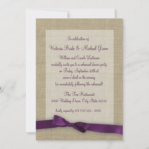 Purple Ribbon Rehearsal Dinner Custom Invites