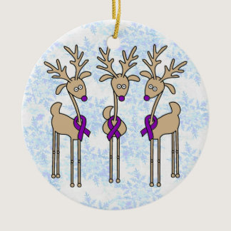 Purple Ribbon Reindeer - Alzheimer's Disease Ceramic Ornament