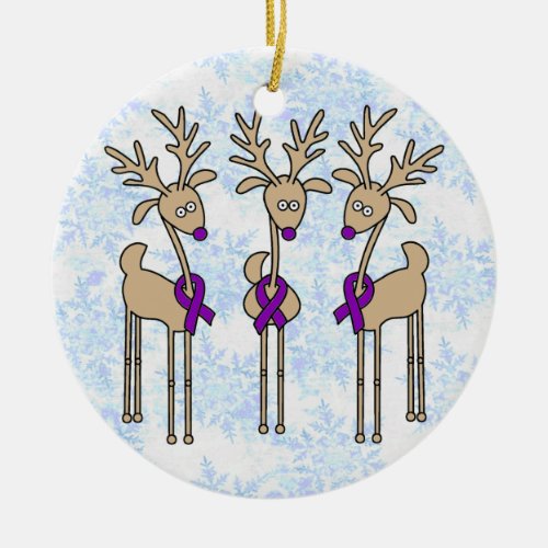 Purple Ribbon Reindeer _ Alzheimers Disease Ceramic Ornament