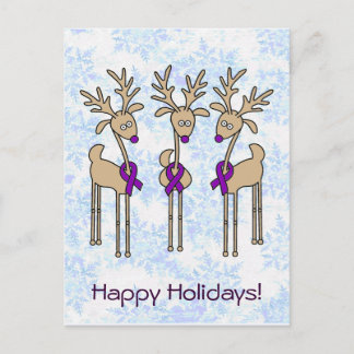 Purple Ribbon Reindeer - Alzheimer's Disease Holiday Postcard