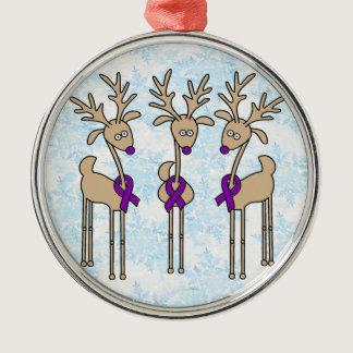 Purple Ribbon Reindeer - Alzheimer's Disease Metal Ornament