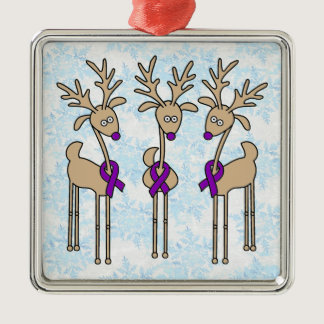 Purple Ribbon Reindeer - Alzheimer's Disease Metal Ornament