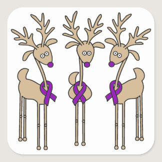 Purple Ribbon Reindeer - Alzheimer's Disease Square Sticker