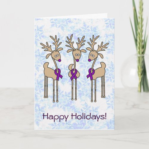 Purple Ribbon Reindeer Crohns  Colitis Holiday Card