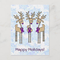 Purple Ribbon Reindeer (Crohn's & Colitis) Holiday Postcard