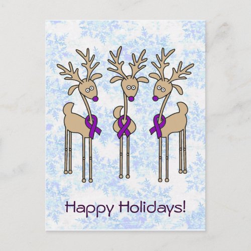Purple Ribbon Reindeer Crohns  Colitis Holiday Postcard