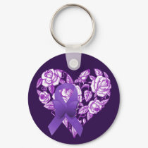 Purple Ribbon, Roses Heart Art Keychain
