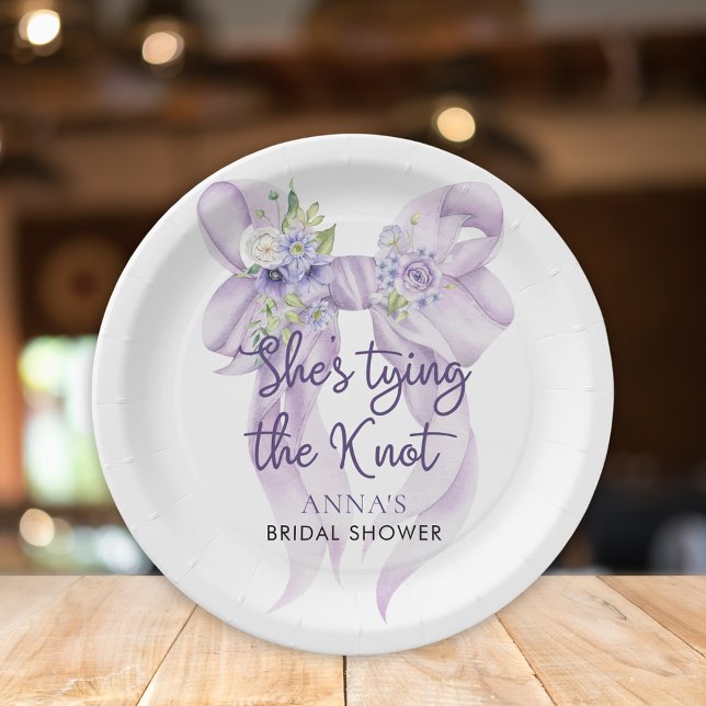 Purple Ribbon She's Tying the Knot Bridal Shower Paper Plates (Creator Uploaded)