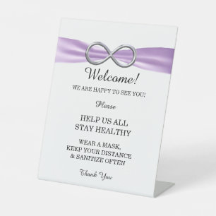 Purple Ribbon Silver Infinity Wedding Safety Pedestal Sign