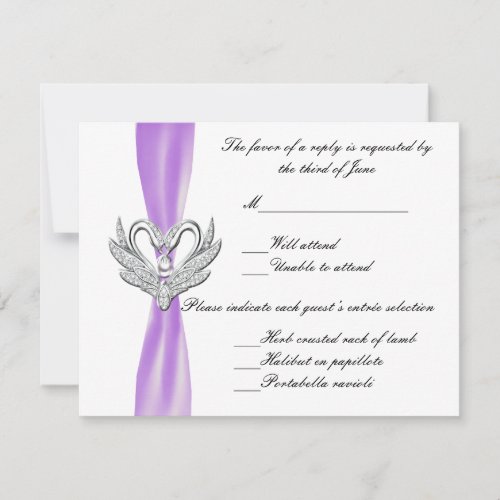 Purple Ribbon Silver Swans Response Card