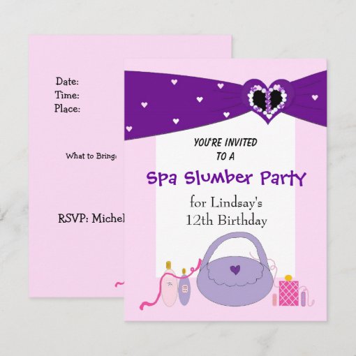Purple Ribbon Spa Birthday Party Invitation | Zazzle