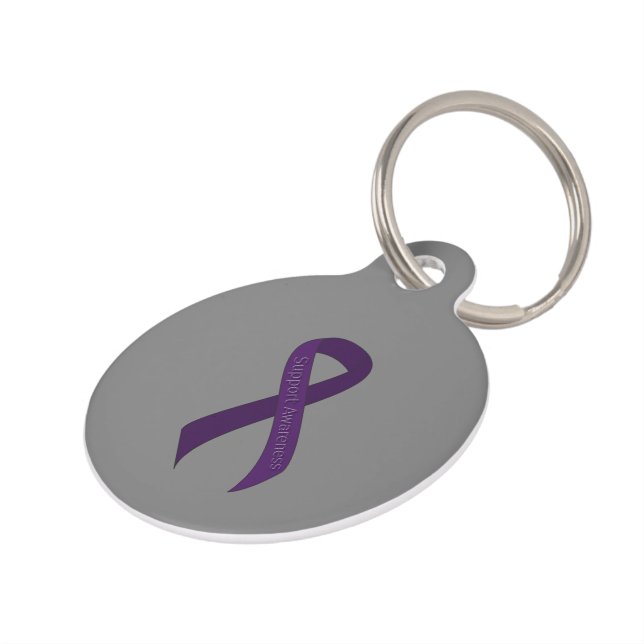 Purple Ribbon Support Awareness Pet Tag (Side)