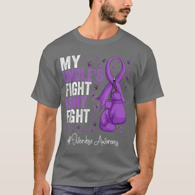 Purple Ribbon Uncle Overdose Awareness T-Shirt (Front)