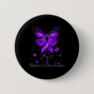 Purple Ribbon Warrior Alzheimerheimer Brain Awaren Button