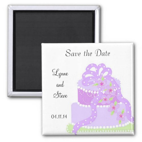 Purple Ribbon Wedding Cake Save the Date Magnet