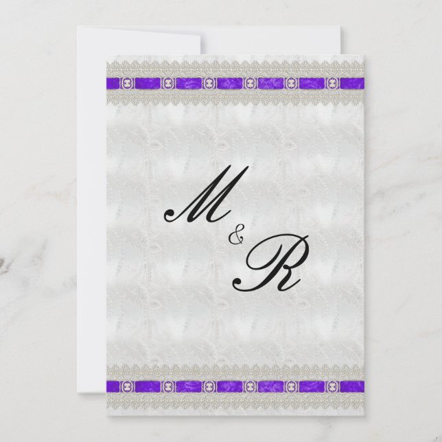 Purple Ribbon, White Satin Wedding Invitation (Front)