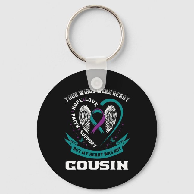 Purple Ribbon Wings Suicide Awareness Prevention C Keychain (Front)
