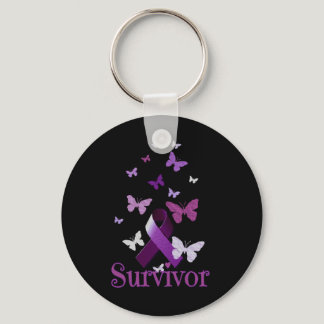 Purple Ribbon with Butterfly Survivor Keychain