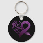 Purple Ribbon With Decorative Heart Keychain at Zazzle