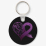 Purple Ribbon with Decorative Heart Keychain