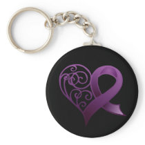 Purple Ribbon with Decorative Heart Keychain