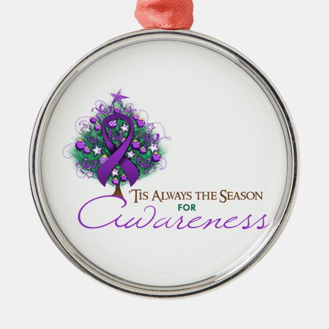 Purple Ribbon Xmas Awareness Season Metal Ornament (Front)