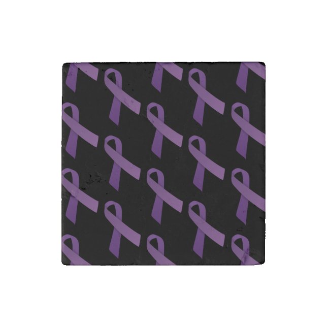 Purple Ribbons Tiled  Pattern Stone Magnet (Front)