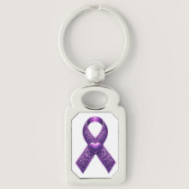 Purple Ribon Metal Keychain