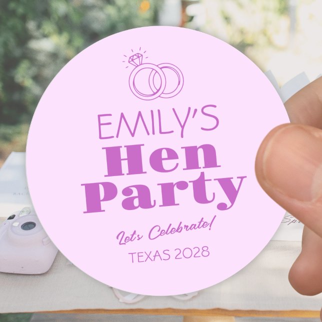 Purple Rings Hen Party Classic Round Sticker (Creator Uploaded)