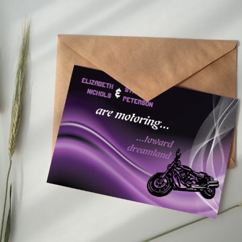Purple road biker wedding invitation