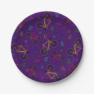Purple road bikes paper plates