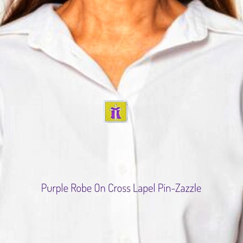 Purple Robe On Cross Silver Finish Lapel Pin