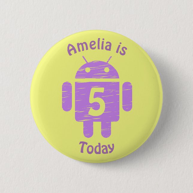 Purple Robot Kids Custom Age Birthday Button (Front)
