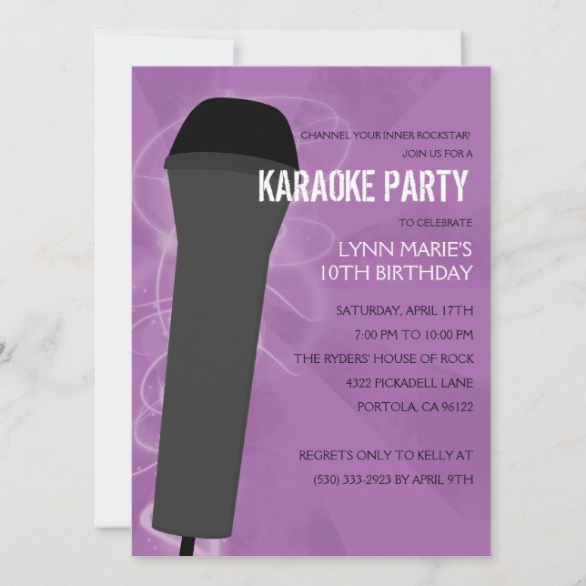 Purple Rock Out Karaoke Birthday Party Invitation (Front)