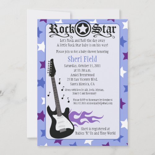 PURPLE ROCK STAR 5X7 BABY SHOWER - Rosemary Custom Invites