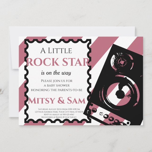 Purple Rock Star Rock a Bye Baby Shower Invitation (Front)