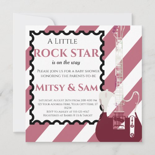 Purple Rock Star Rock a Bye Baby Shower Invitation