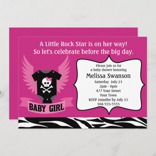 Purple Rock Star Skull Baby Shower Invitation