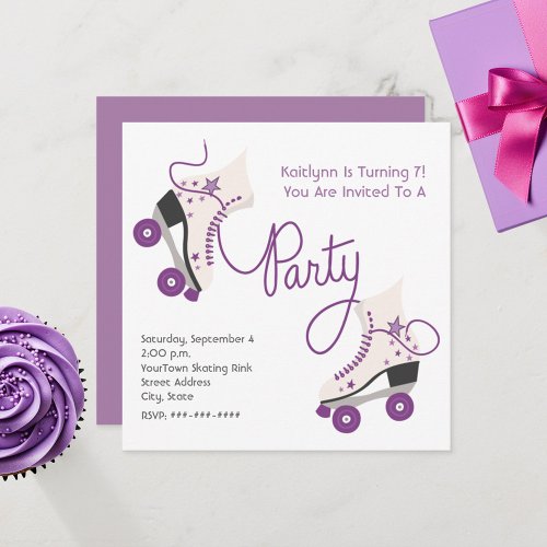 Purple Roller Disco Skate Party Invitation