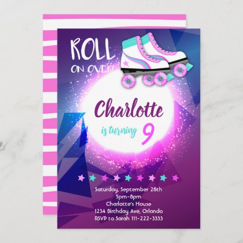 Purple Roller Skate Birthday Invite