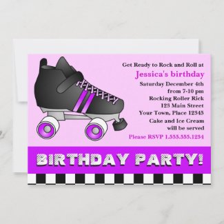 Purple Roller Skate Birthday Party Invitation
