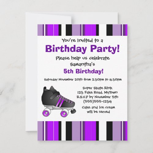 Purple Roller Skate Birthday Party - Purple Stripe Custom Announcements