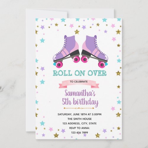 Purple roller skate invitation