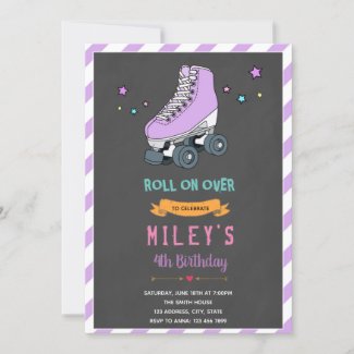 Purple Roller skate party invitation