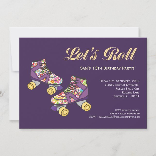 Purple Roller Skate Roller Skating Birthday Party Invitation (Front)