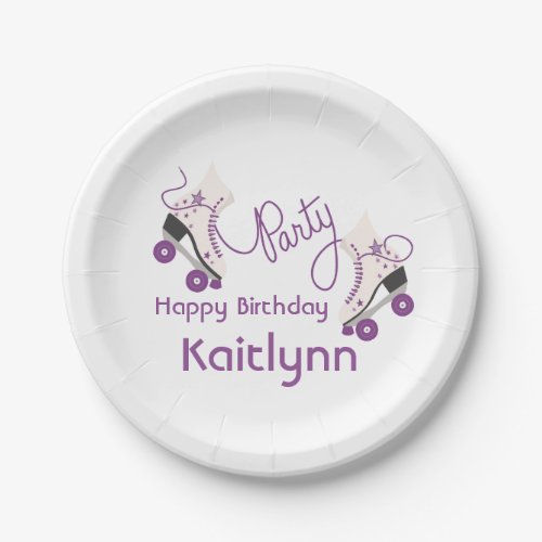 Purple Roller Skates Birthday Party Paper Plates