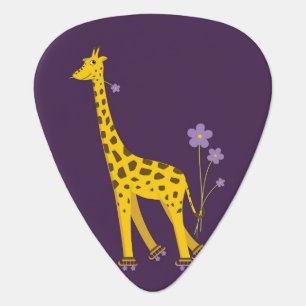 Purple Roller Skating Funny Cartoon Giraffe Guitar Pick