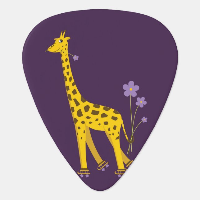 Purple Roller Skating Funny Cartoon Giraffe Guitar Pick (Front)