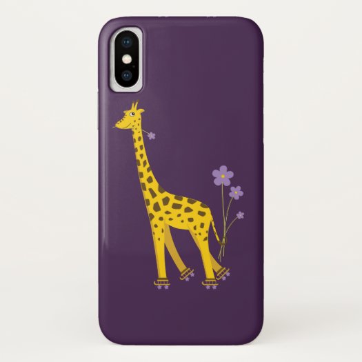 Purple Roller Skating Funny Cartoon Giraffe