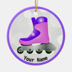 Purple Rollerblade Skate Design Ceramic Ornament